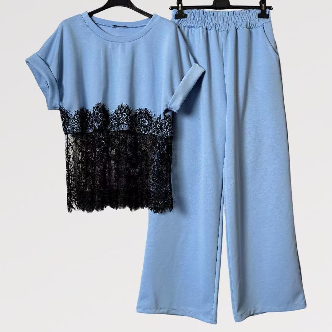 Coordinato “Eleganza in Pizzo” - Made in Italy Viscosa - maniche corte arricciate