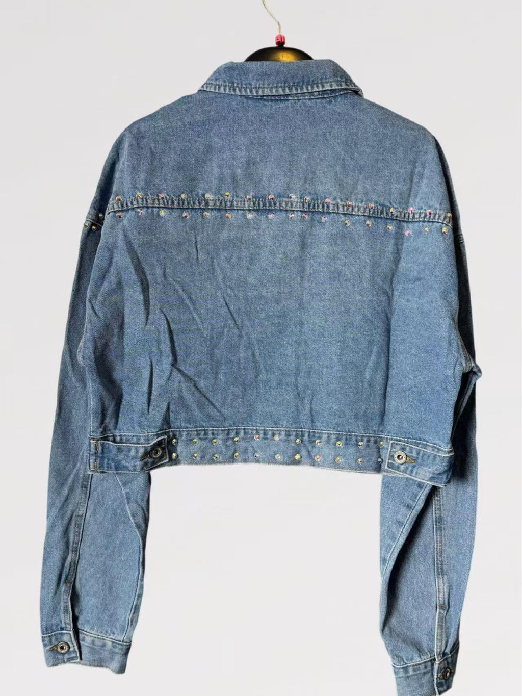 Giacca Denim Crop con Strass Lumina Multicolor