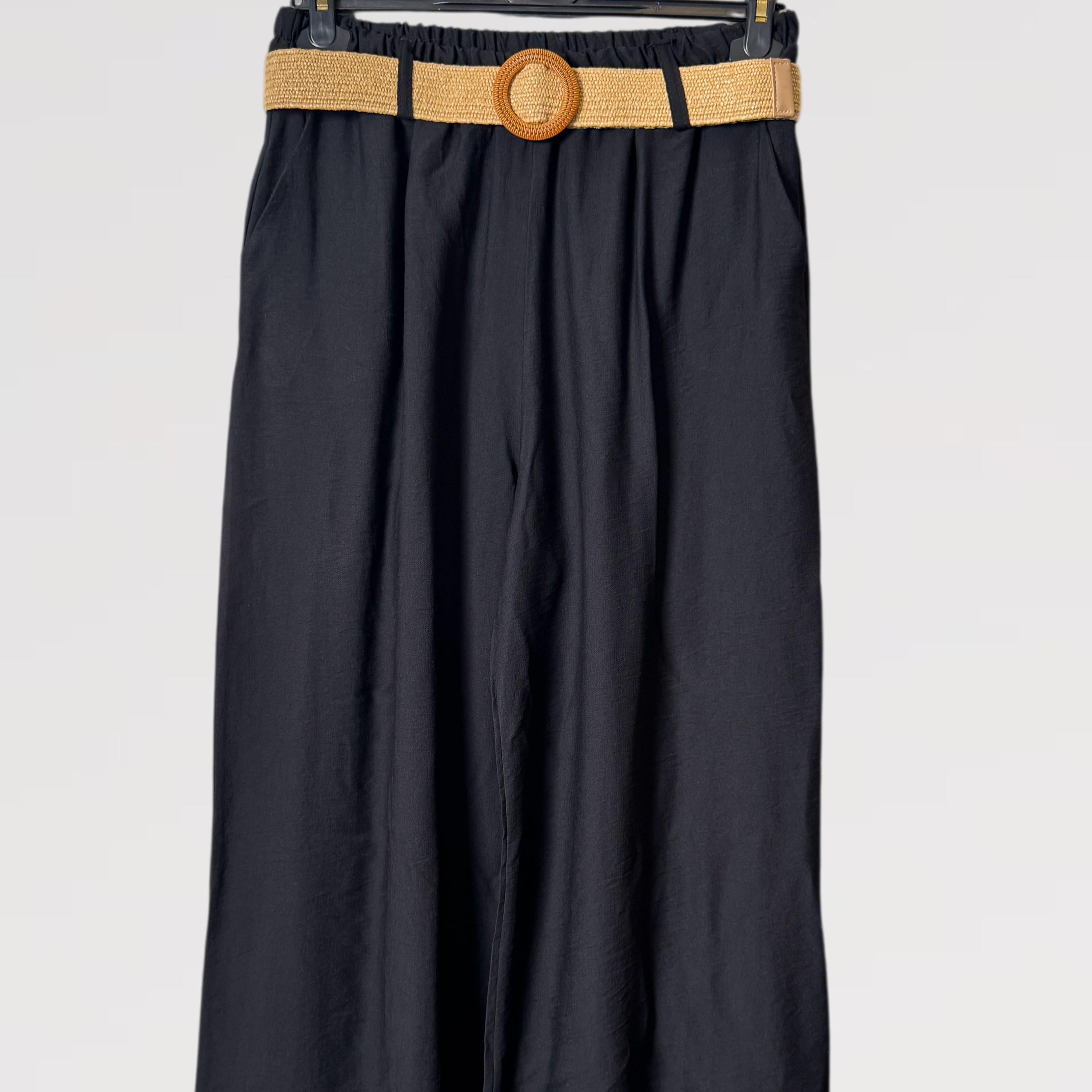 Pantalone Palazzo Fluido con Cintura Intrecciata - made in italy Viscosa 80% Nylon 20%