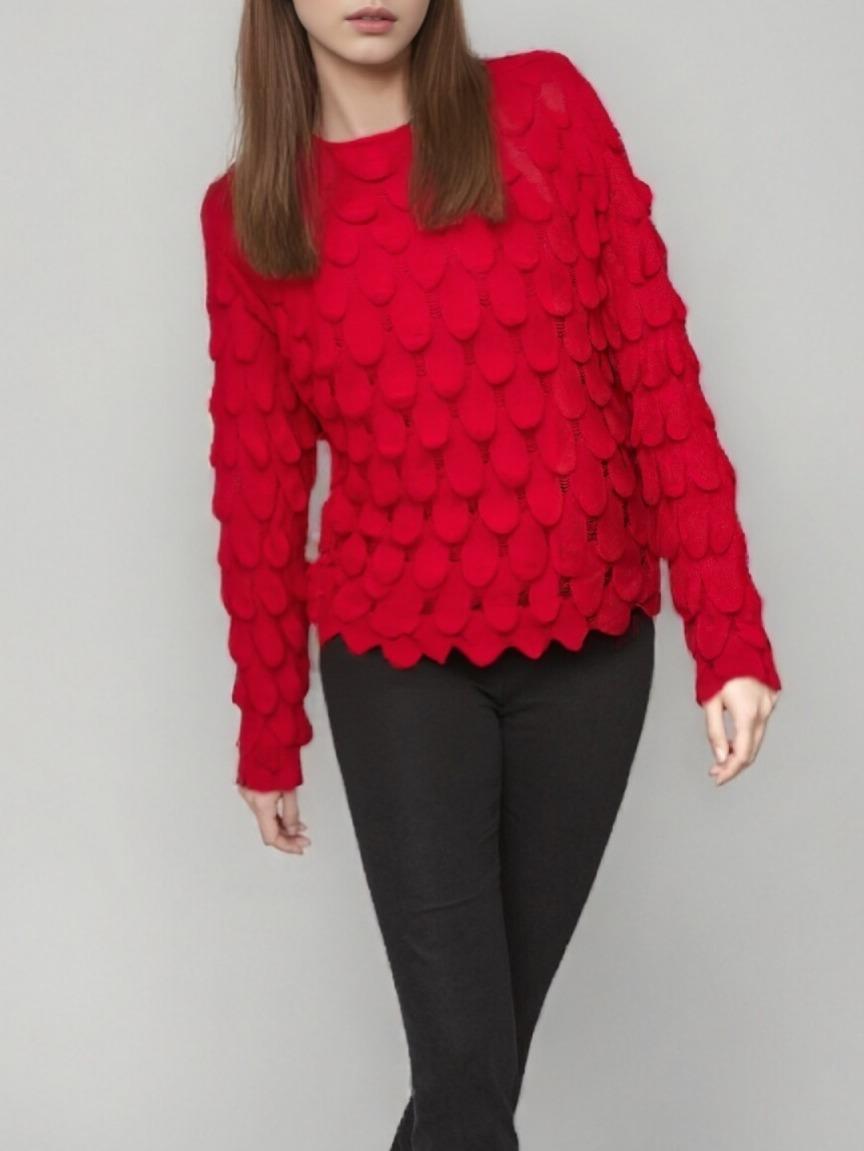 Maglia Maglieria Texture Petalo Tinta Unità Design Ricercato in Filato Tecnico Misto 40% Acrilico 30% Nylon 30% PBT Vestibilità Morbida Taglia Unica S XL