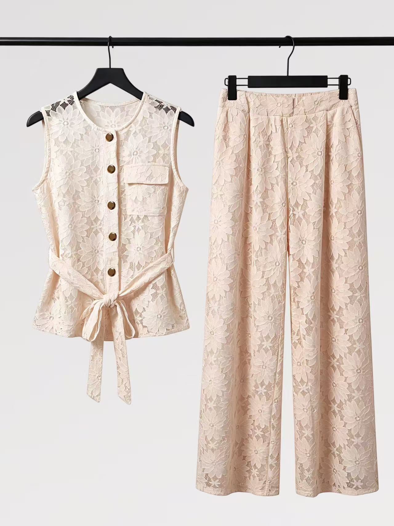 Completo Smanicato Pizzo – Top con Nodo & Pantalone Palazzo