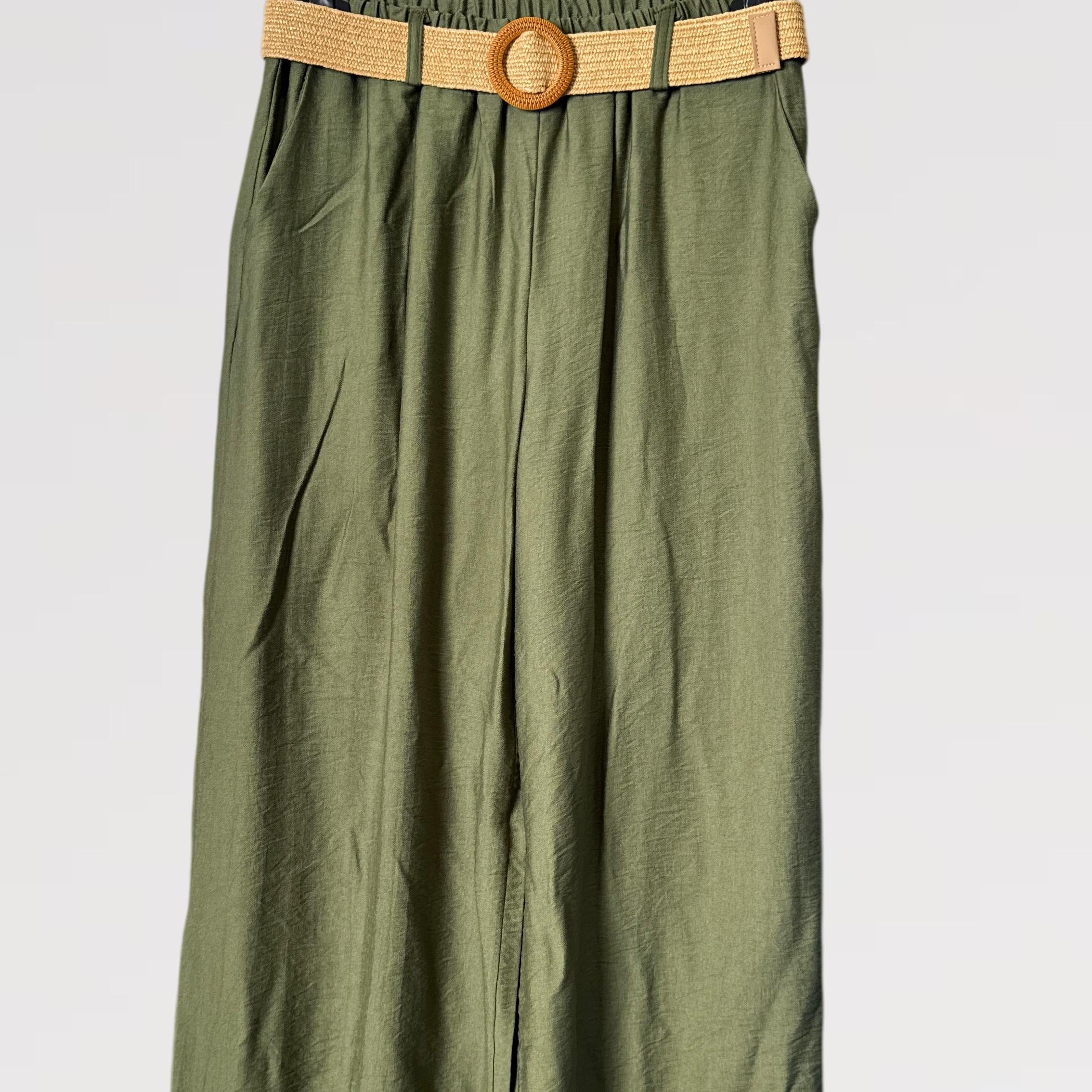 Pantalone Palazzo Fluido con Cintura Intrecciata - made in italy Viscosa 80% Nylon 20%