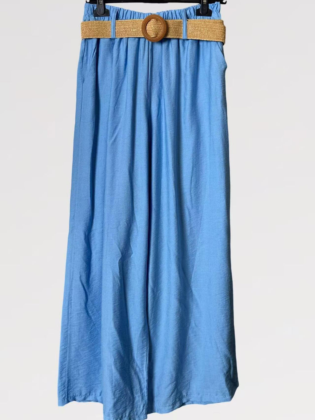 Pantalone Palazzo Fluido con Cintura Intrecciata - made in italy Viscosa 80% Nylon 20%
