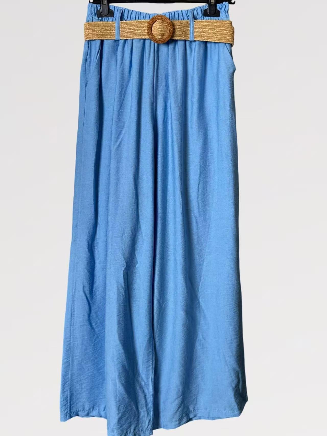 Pantalone Palazzo Fluido con Cintura Intrecciata - made in italy Viscosa 80% Nylon 20%
