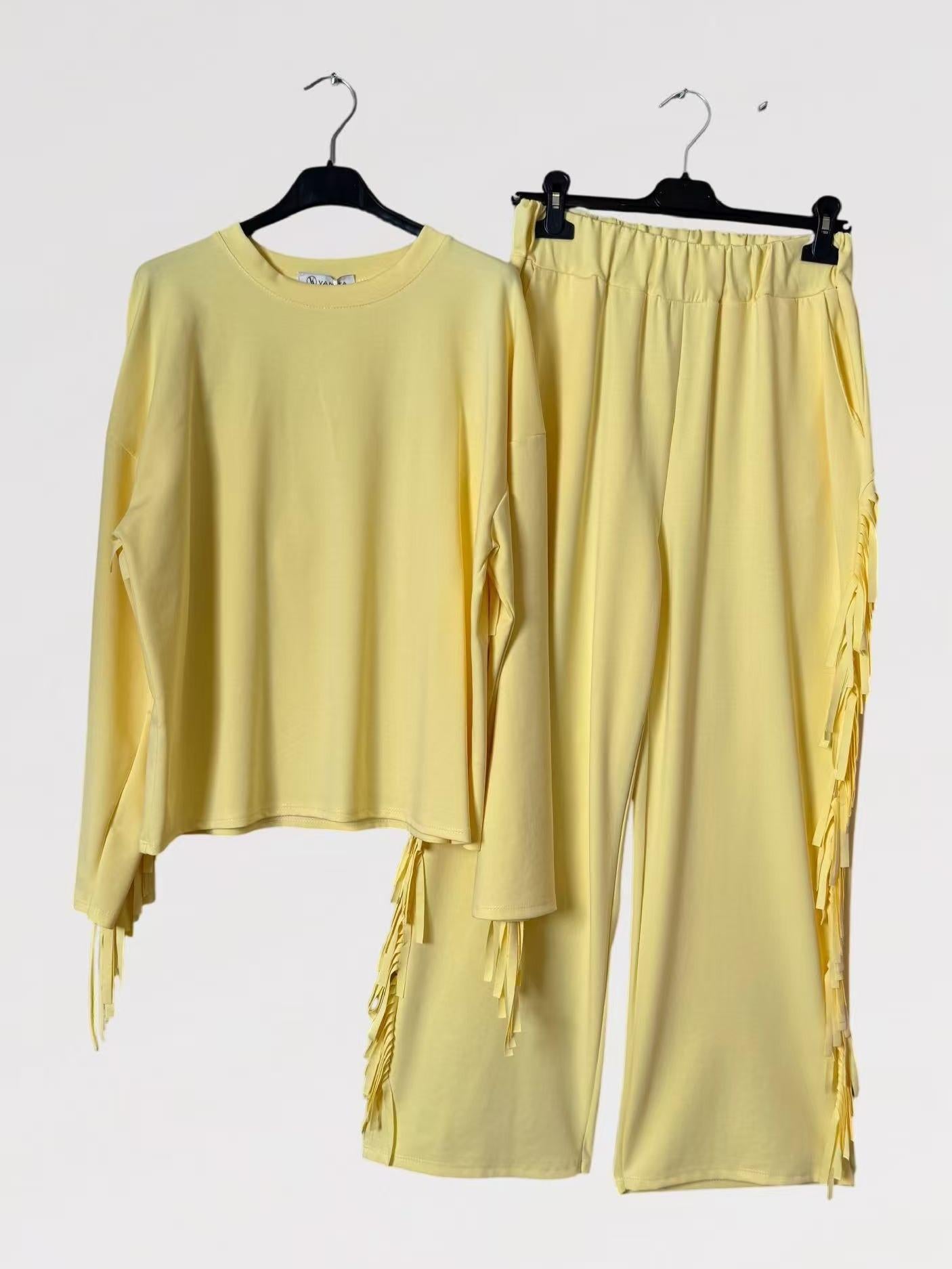 Completo Frangia - Maglia Oversize con Frange e Pantalone Elasticizzato Made in Italy Taglia Unica Comfort e Stile Casual Chic