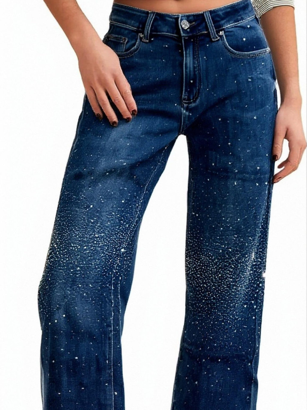 Jeans Blu con brillantini davanti e dietro per un look elegante e sofisticato