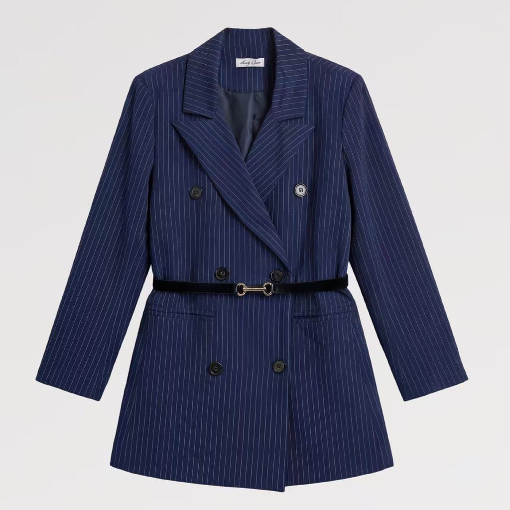 Blazer Gessato Sartoriale con Cintura – Made in Italy