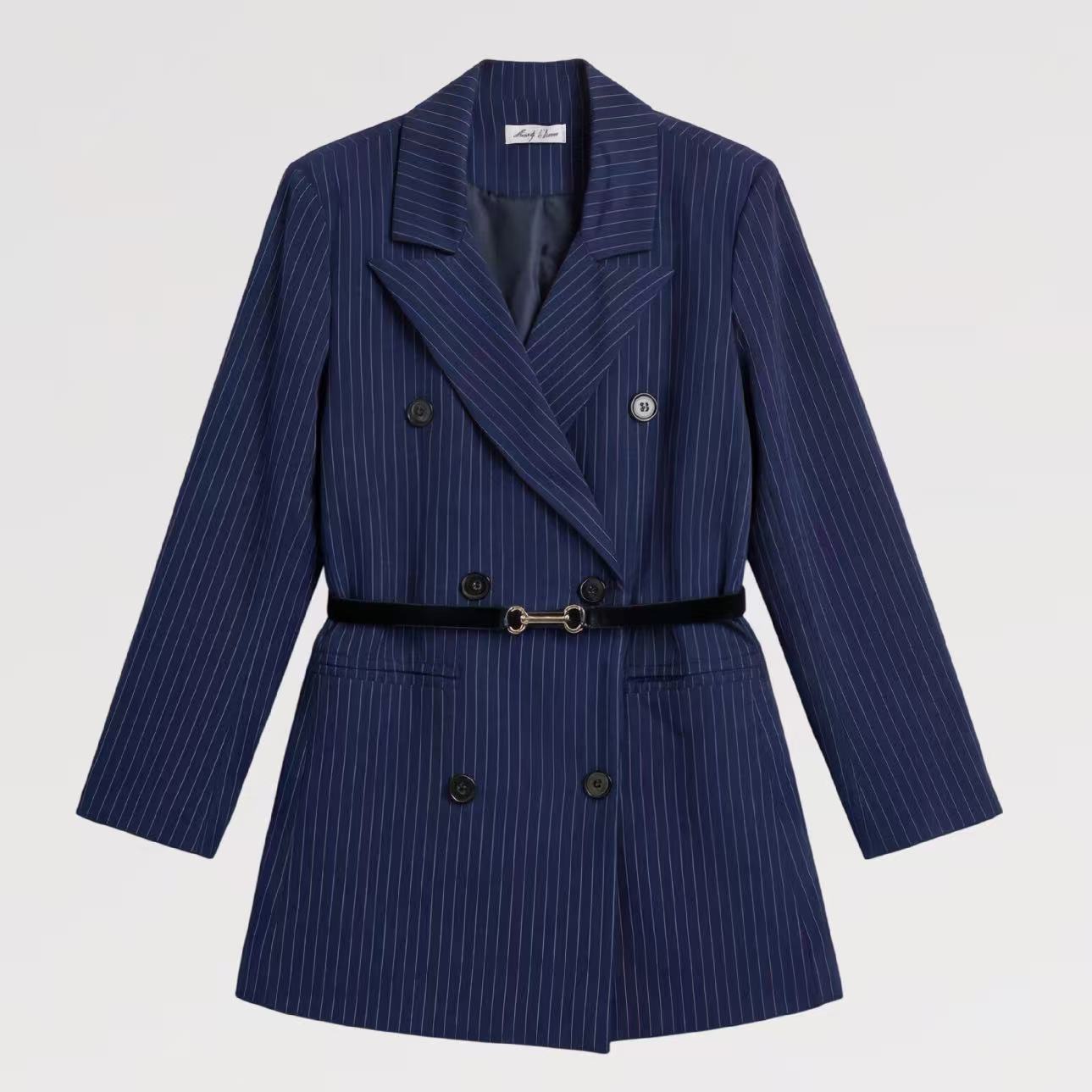 Blazer Gessato Sartoriale con Cintura – Made in Italy