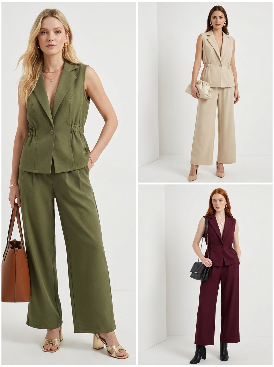 【Lady First】Completo SERENA 2 pezzi Gilet Sartoriale & Pantalone Palazzo - Made in Italy
