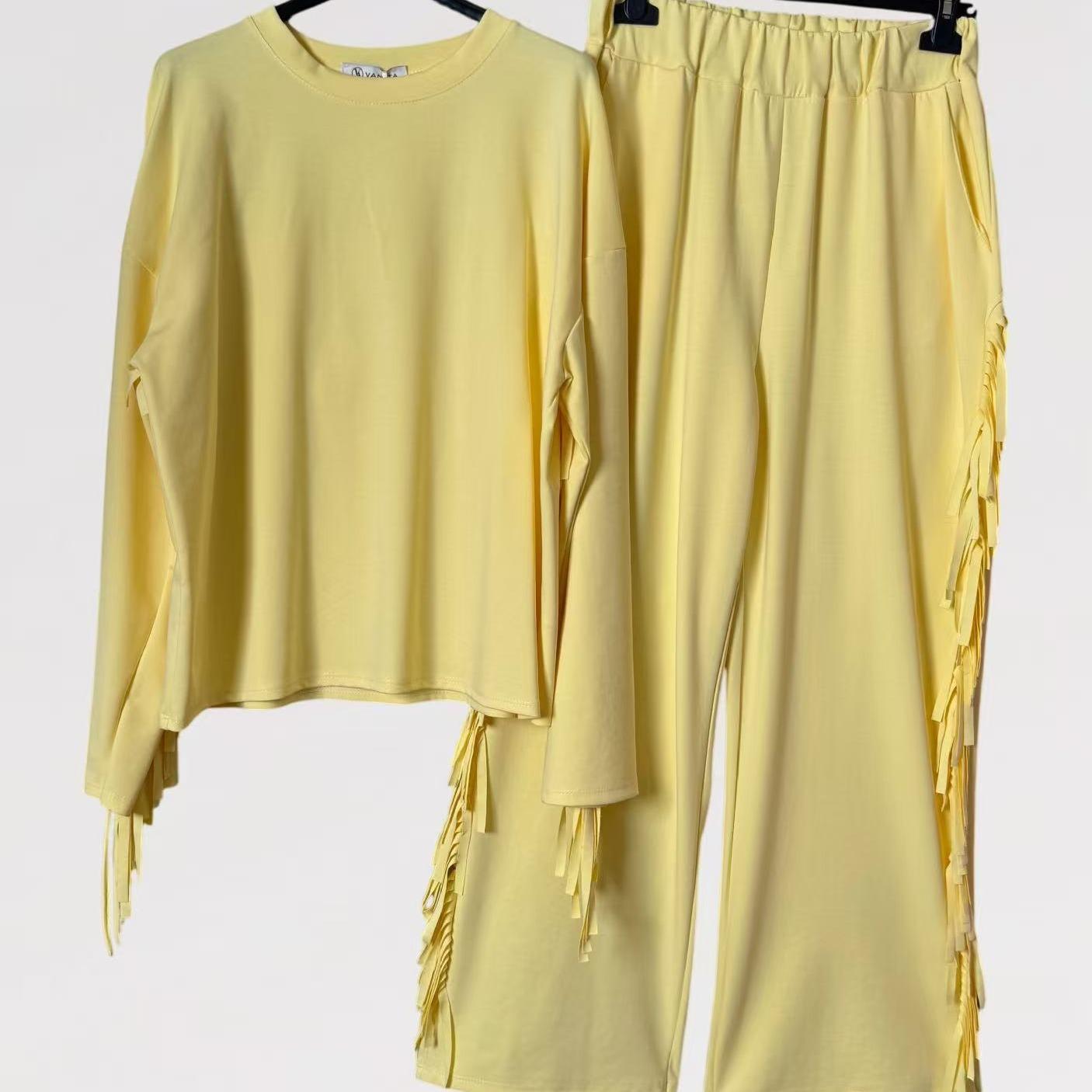 Completo Frangia - Maglia Oversize con Frange e Pantalone Elasticizzato Made in Italy Taglia Unica Comfort e Stile Casual Chic