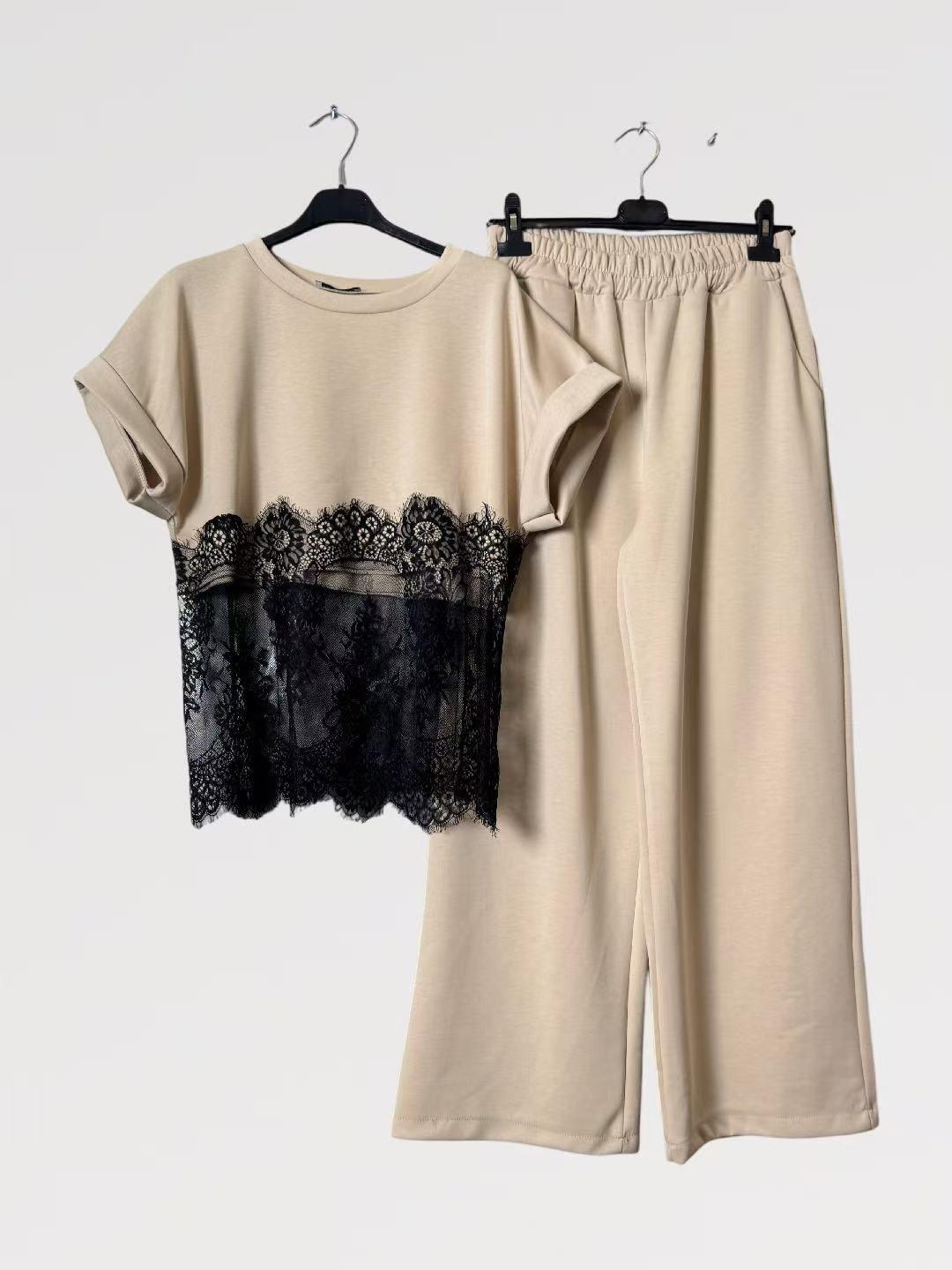 Coordinato “Eleganza in Pizzo” - Made in Italy Viscosa - maniche corte arricciate