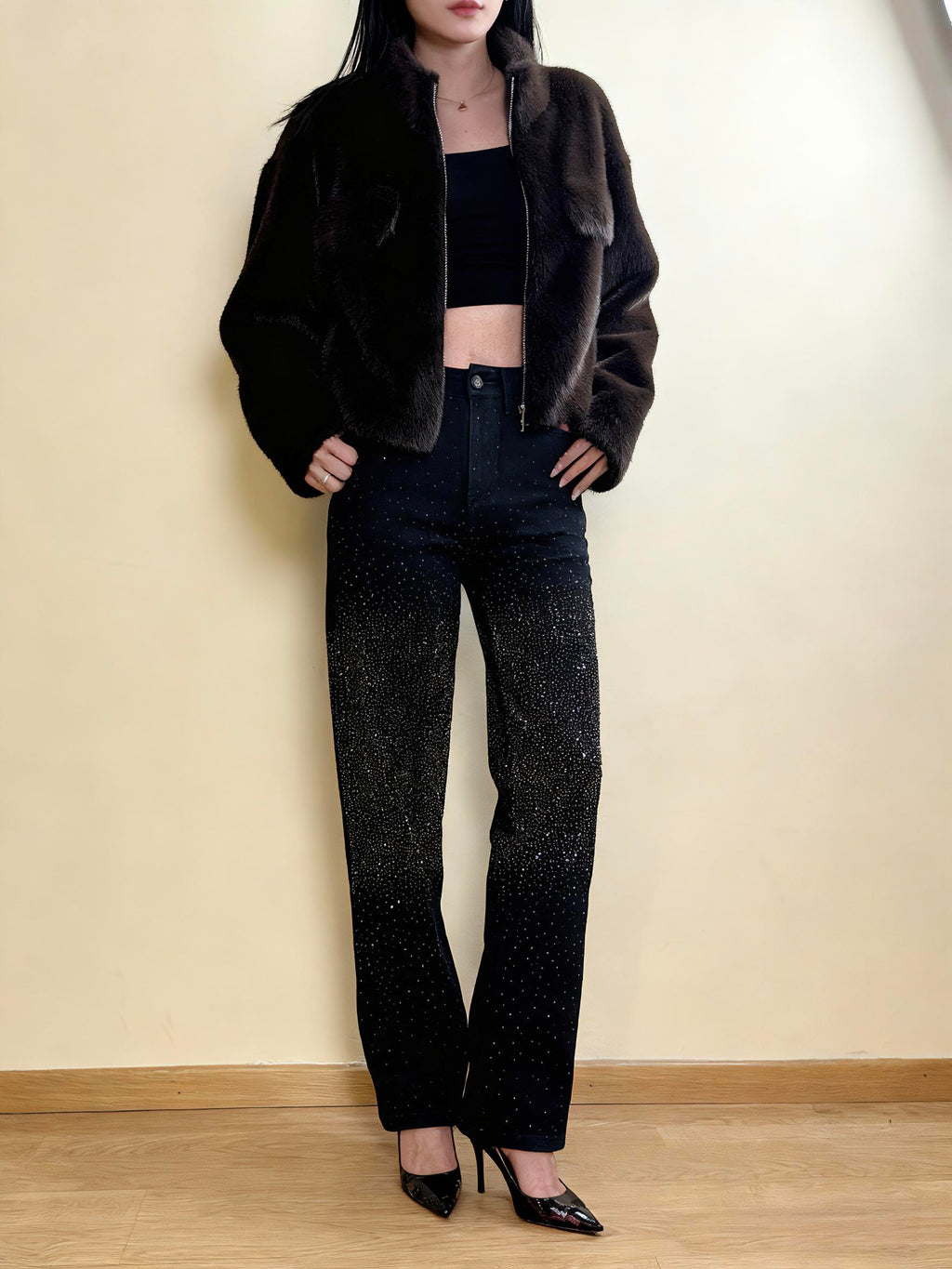 Jeans Nero con brillantini invernali FAVOLOSI per un look elegante e sofisticato