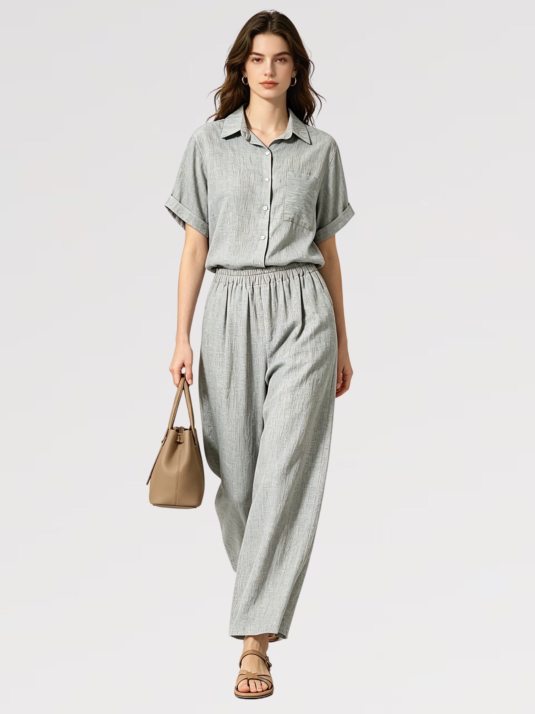 Completo Summer Vibes Lino&Cotone Taglia Unica Camicia Over Pantalone Ampio Comfort