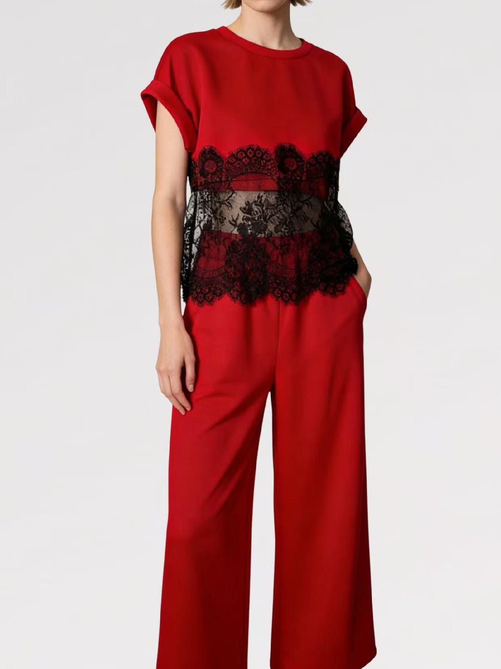 Coordinato “Eleganza in Pizzo” - Made in Italy Viscosa - maniche corte arricciate