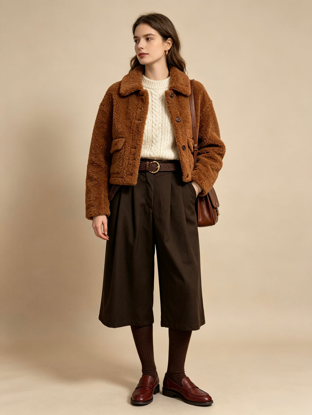 【Lady First】VIVIAN Pantalone culotte a vita alta con cintura intrecciata