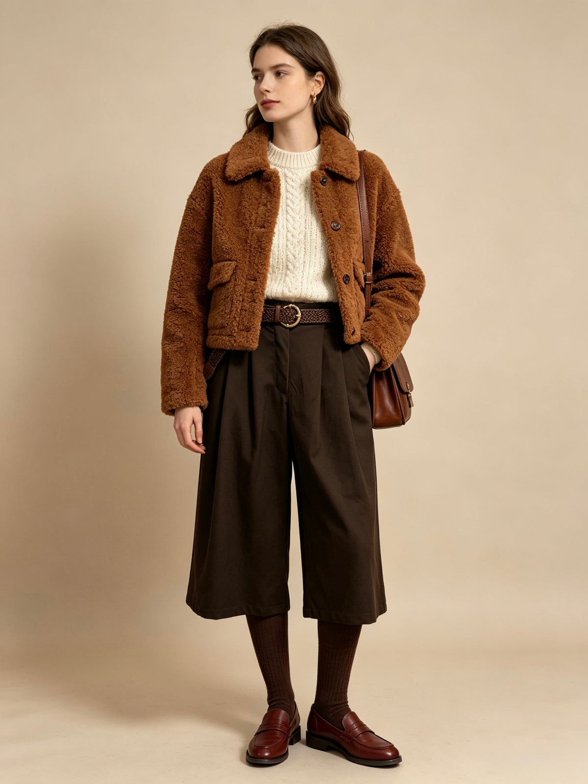 【Lady First】VIVIAN Pantalone culotte a vita alta con cintura intrecciata