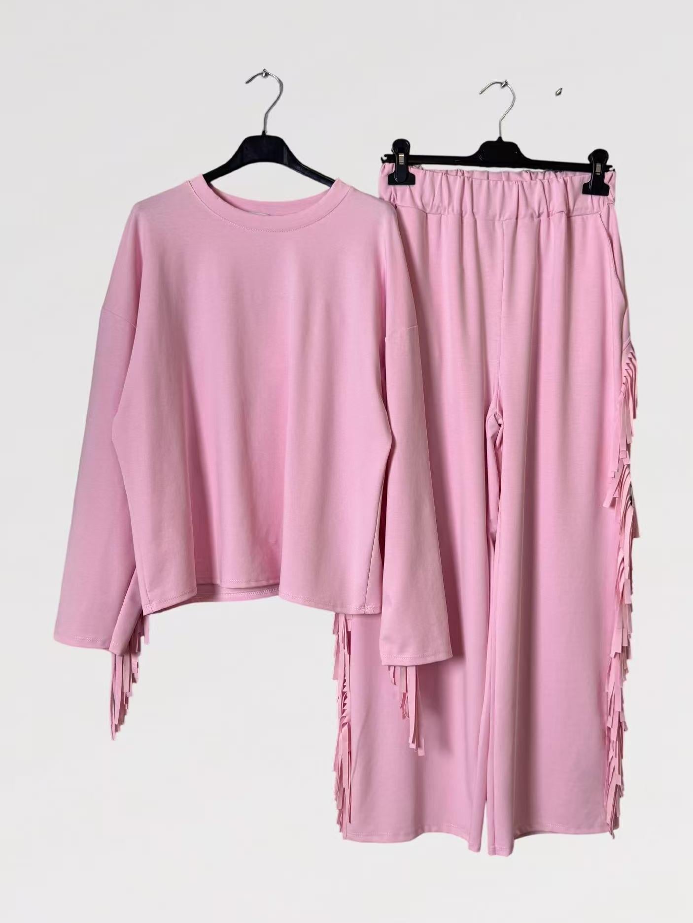 Completo Frangia - Maglia Oversize con Frange e Pantalone Elasticizzato Made in Italy Taglia Unica Comfort e Stile Casual Chic