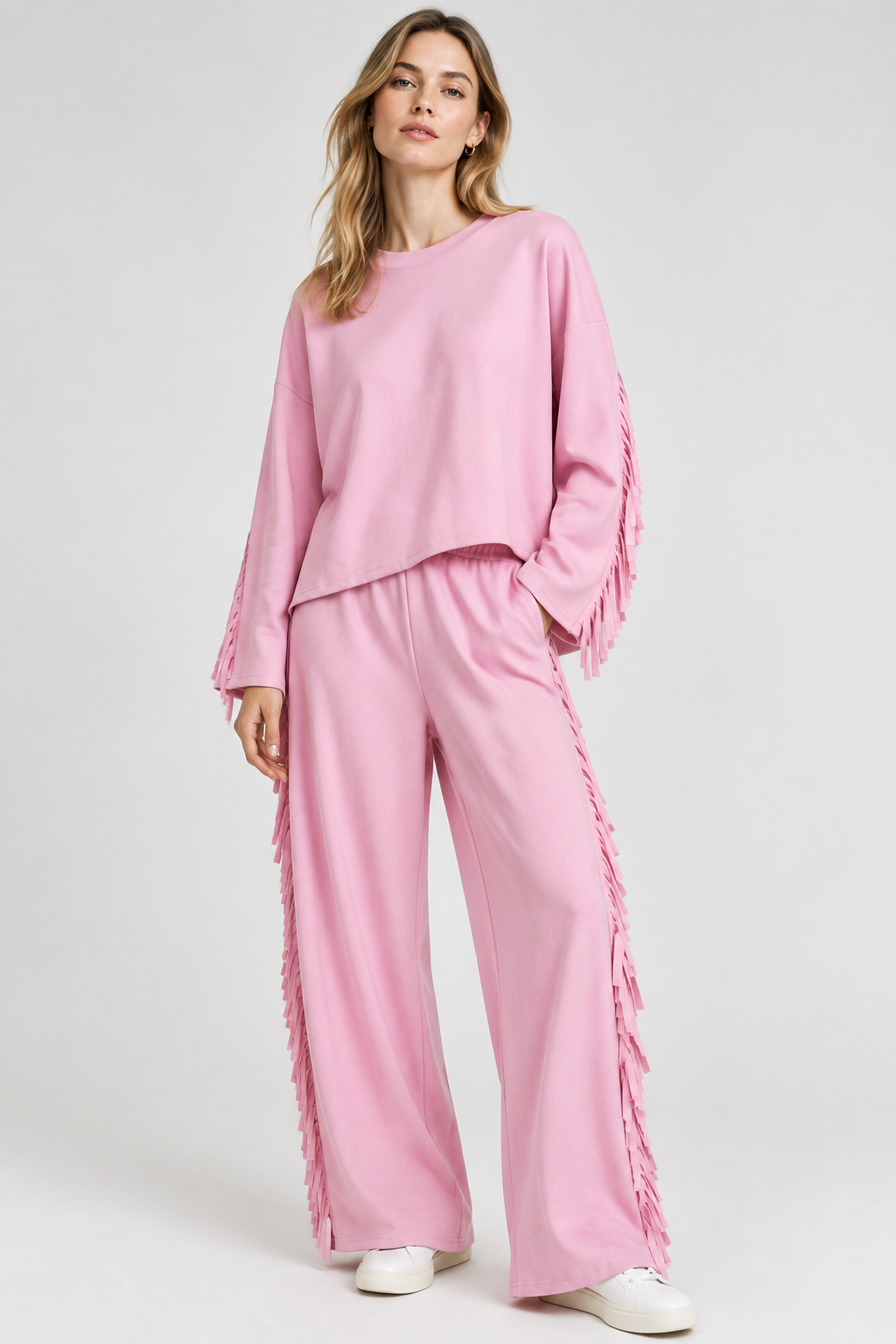 【Lady First】Completo Frangia - Maglia Oversize con Frange e Pantalone Elasticizzato Made in Italy Taglia Unica Comfort e Stile Casual Chic