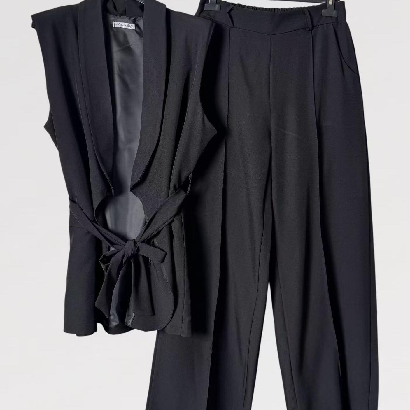Completo Tailleur Gilet Lungo con cintura in vita - Made in Italy