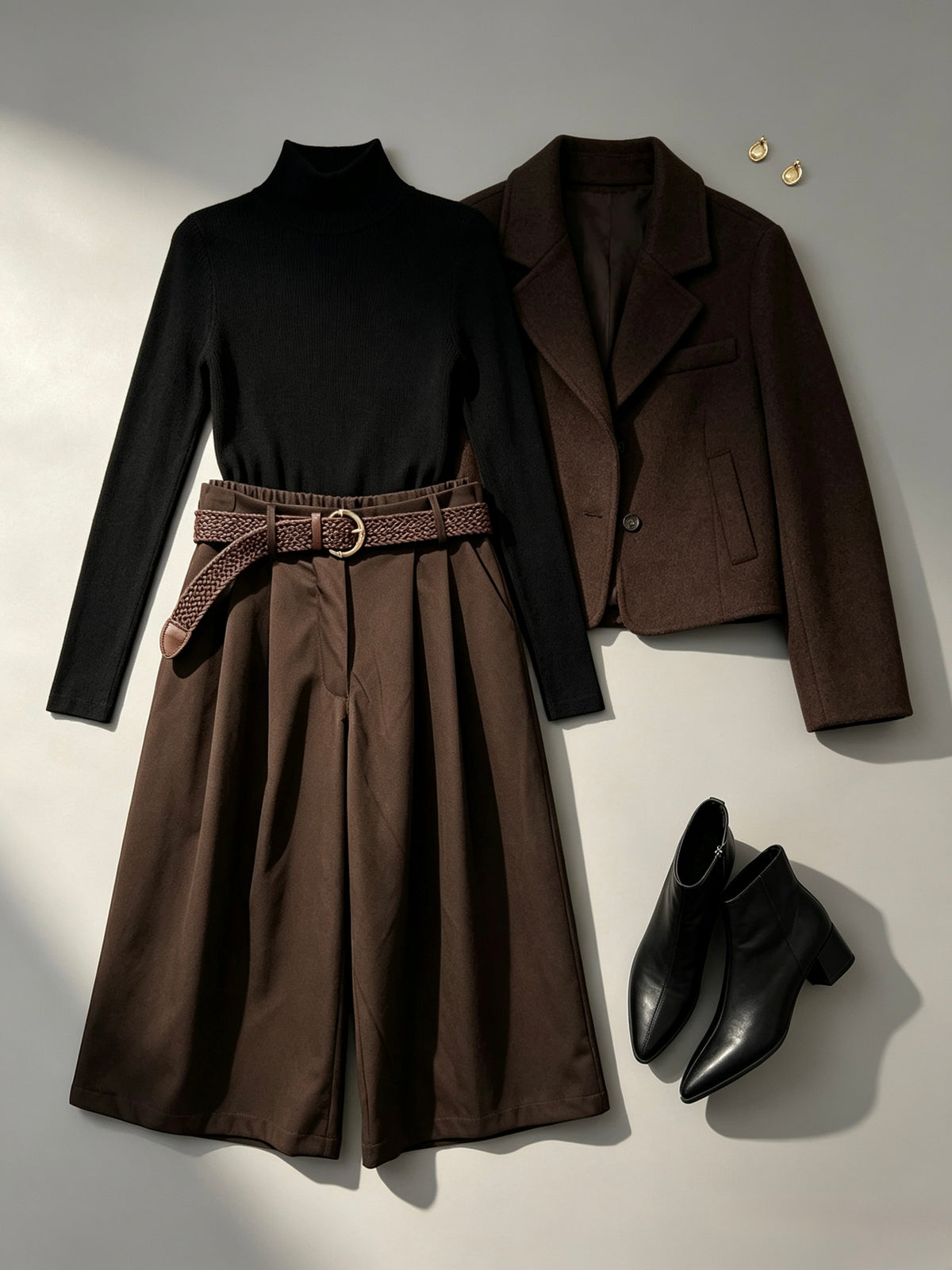 【Lady First】VIVIAN Pantalone culotte a vita alta con cintura intrecciata