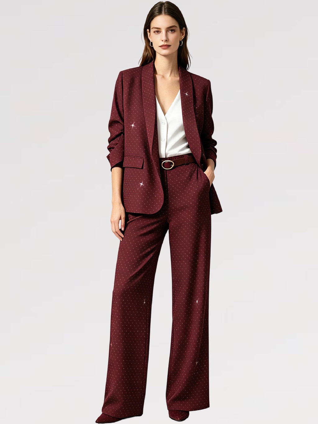 Completo Giacca & Pantalone con Micro Paillettes Set 2 pezzi con cintura Donna Taglia Unica  Elegante Versatile Donne