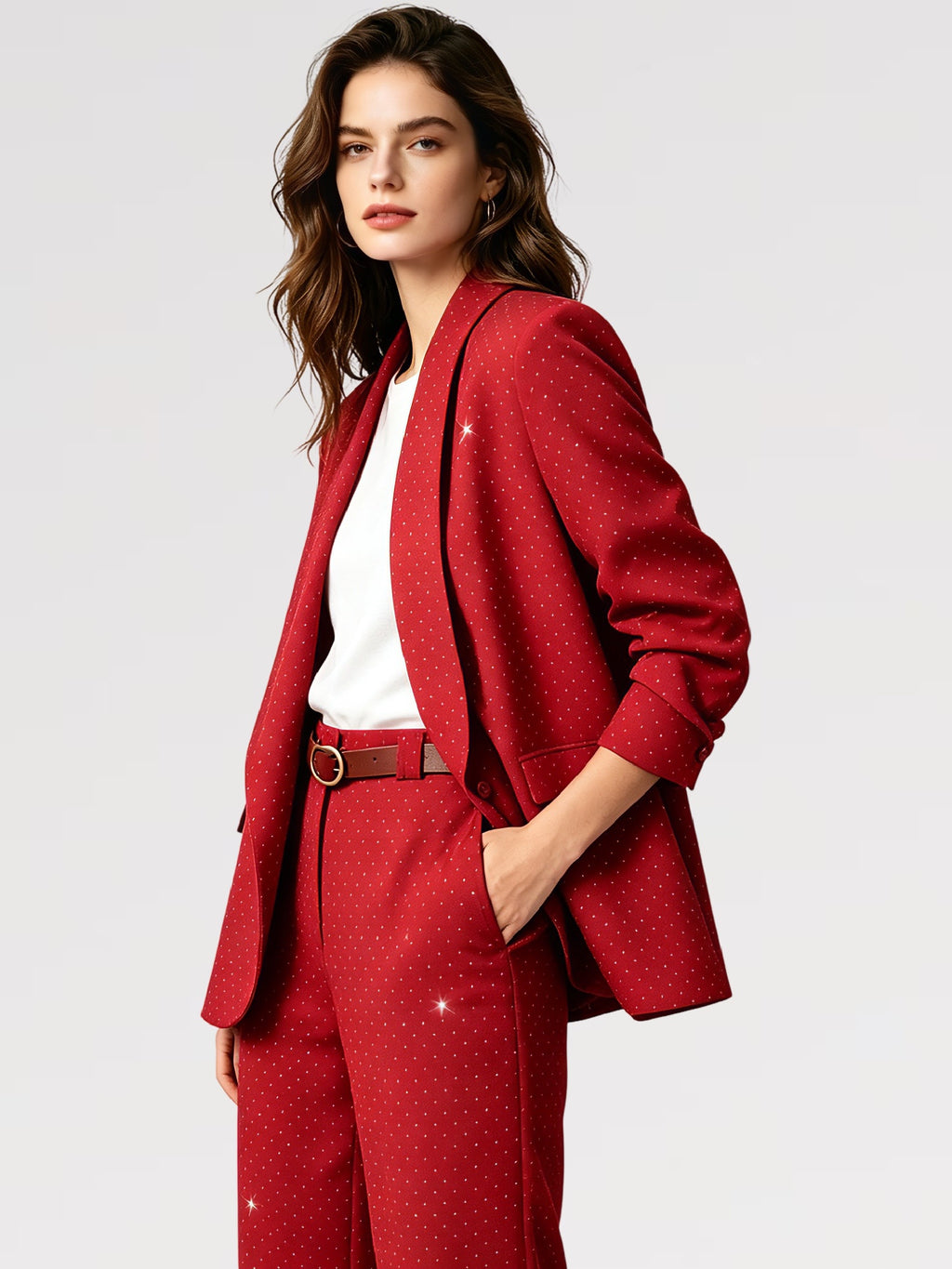 Completo Giacca & Pantalone con Micro Paillettes Set 2 pezzi con cintura Donna Taglia Unica  Elegante Versatile Donne