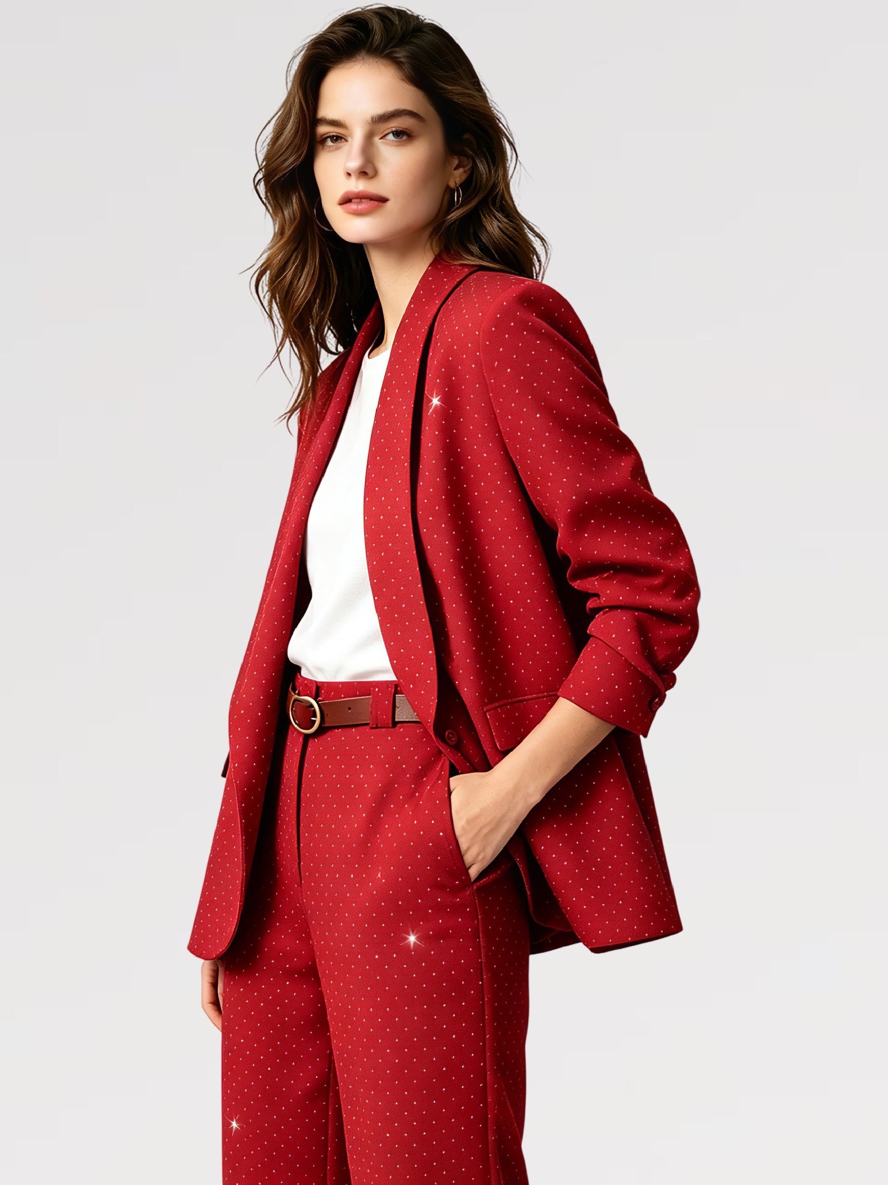 Completo Giacca & Pantalone con Micro Paillettes Set 2 pezzi con cintura Donna Taglia Unica  Elegante Versatile Donne