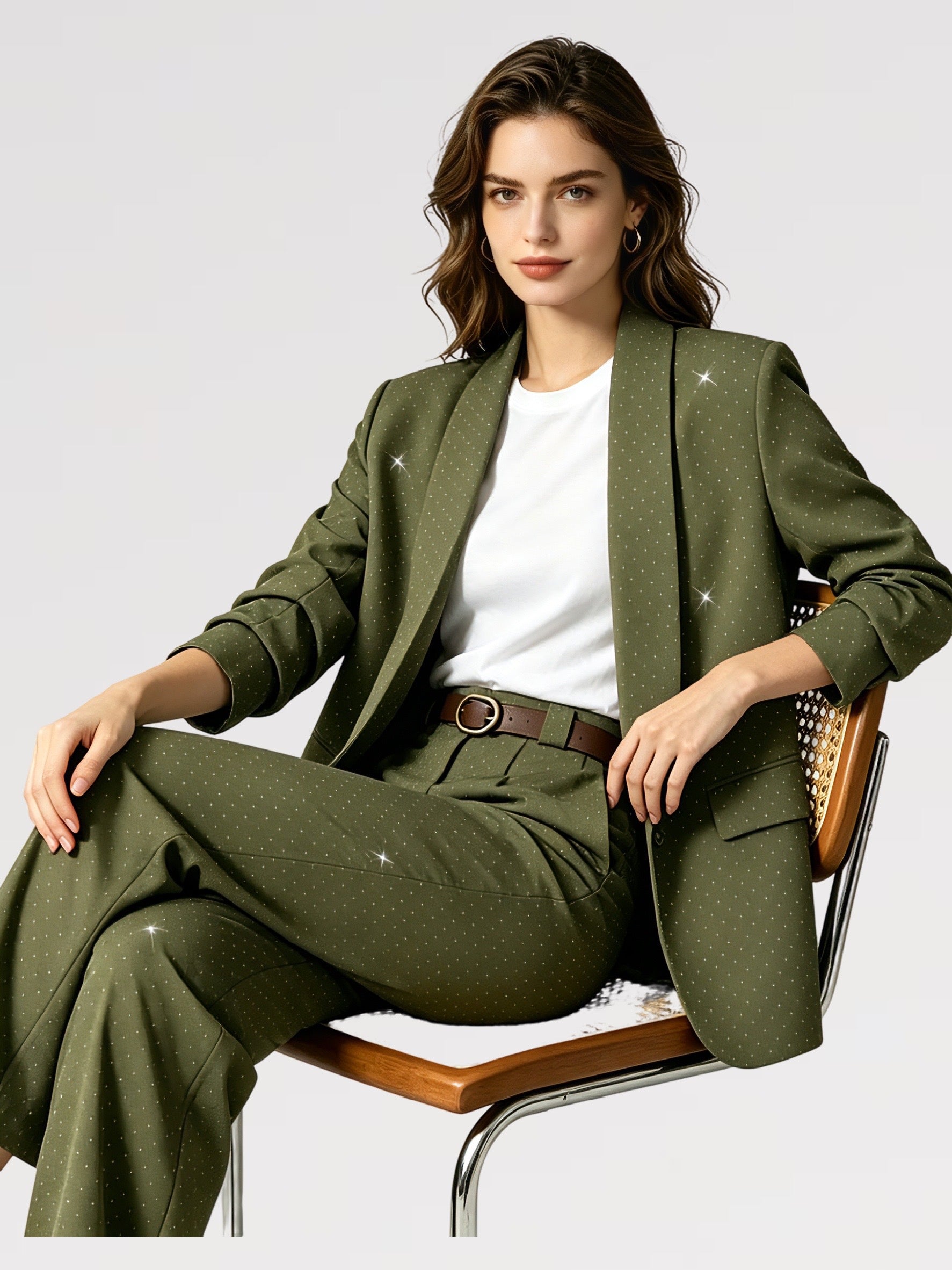 Completo Giacca & Pantalone con Micro Paillettes Set 2 pezzi con cintura Donna Taglia Unica  Elegante Versatile Donne