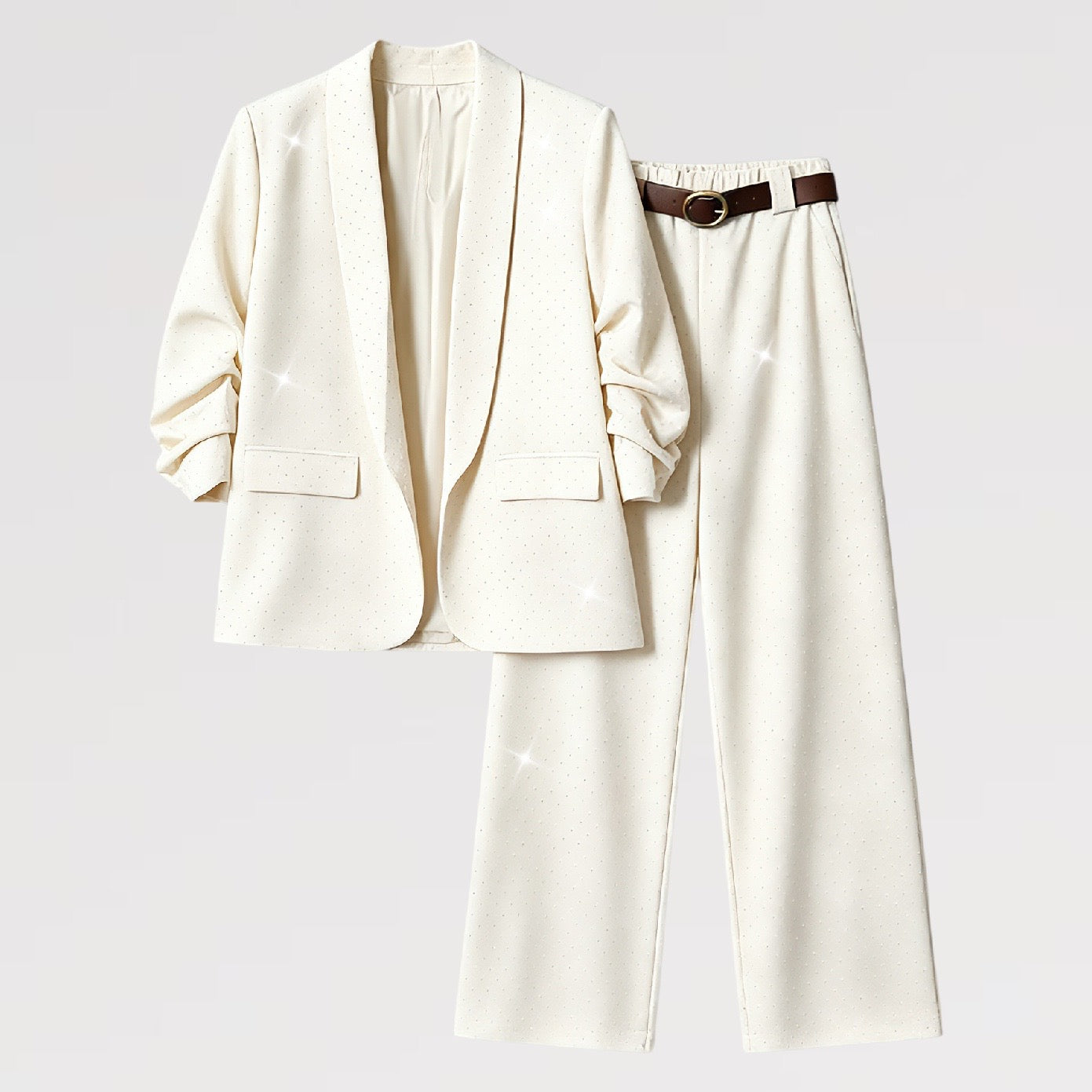 Completo Giacca & Pantalone con Micro Paillettes Set 2 pezzi con cintura Donna Taglia Unica  Elegante Versatile Donne