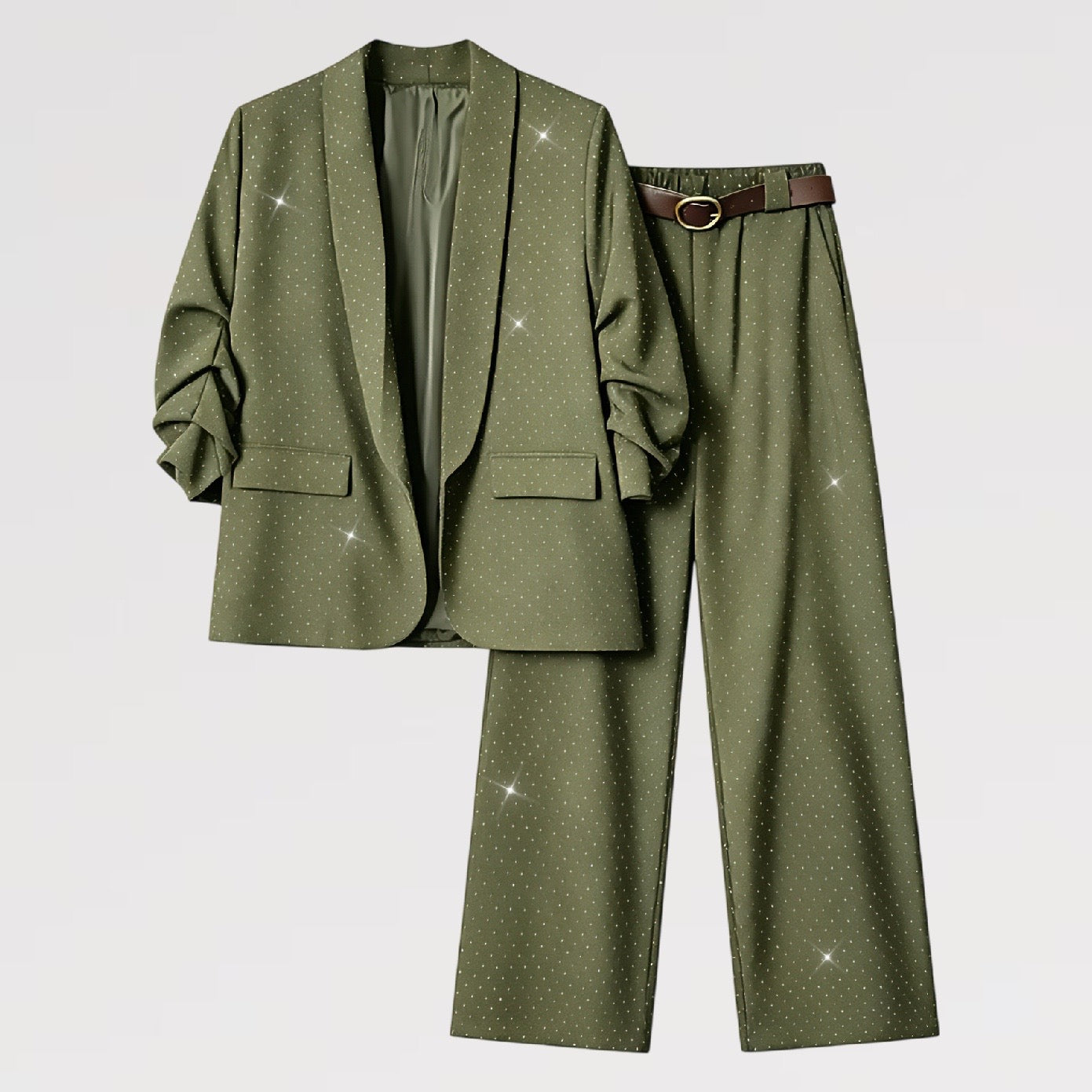 Completo Giacca & Pantalone con Micro Paillettes Set 2 pezzi con cintura Donna Taglia Unica  Elegante Versatile Donne