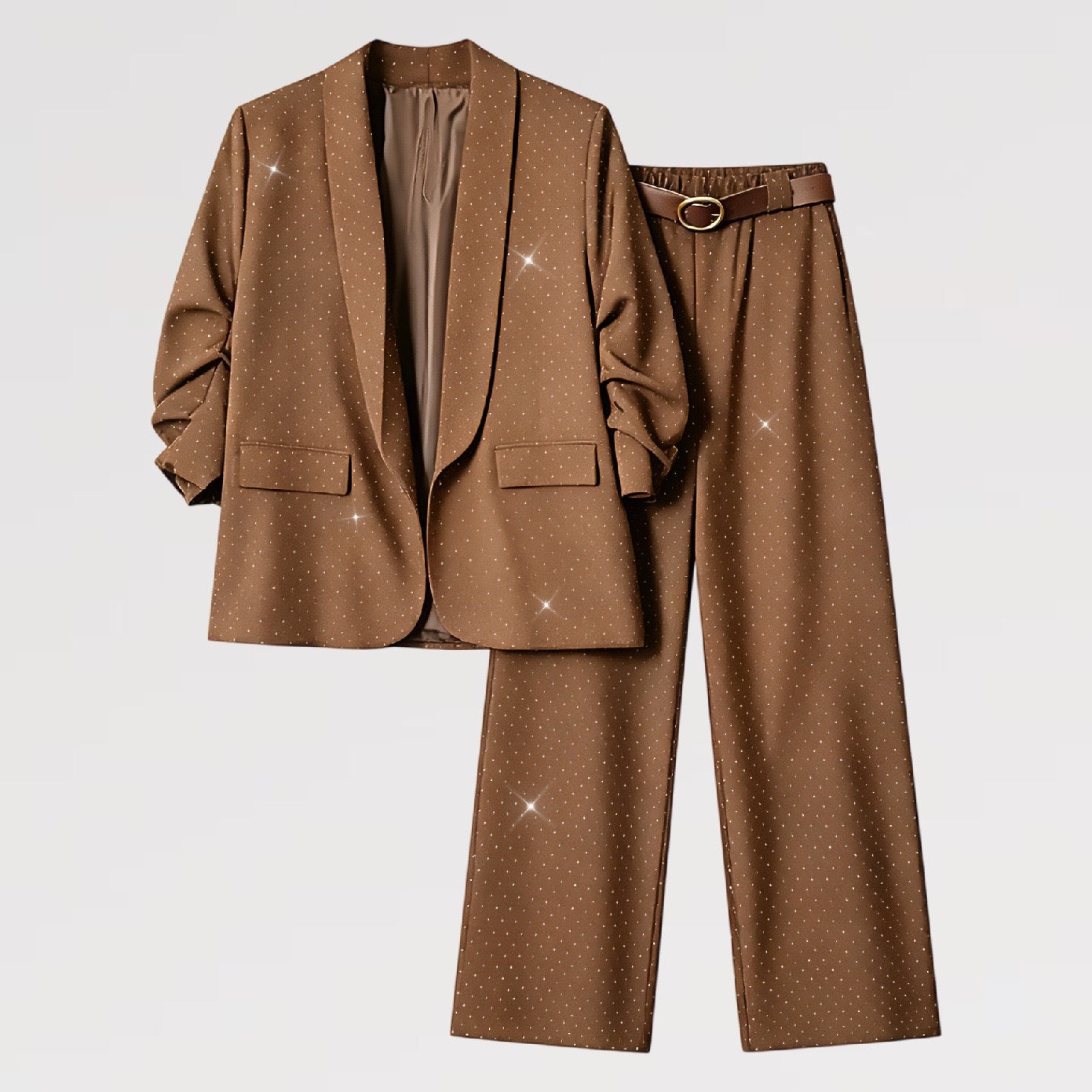 Completo Giacca & Pantalone con Micro Paillettes Set 2 pezzi con cintura Donna Taglia Unica  Elegante Versatile Donne