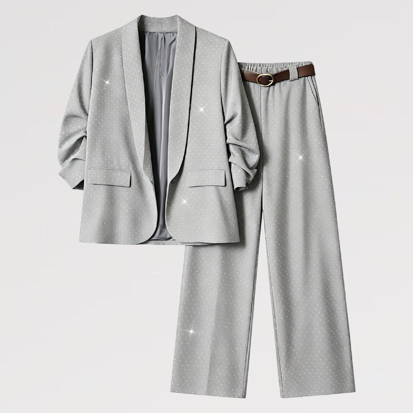 Completo Giacca & Pantalone con Micro Paillettes Set 2 pezzi con cintura Donna Taglia Unica  Elegante Versatile Donne
