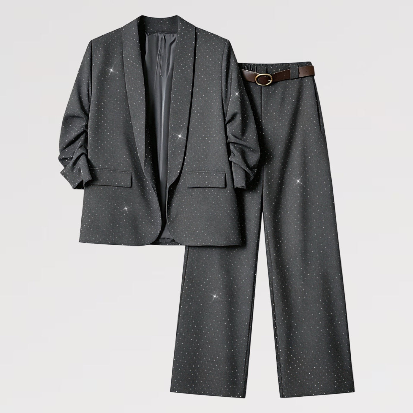 Completo Giacca & Pantalone con Micro Paillettes Set 2 pezzi con cintura Donna Taglia Unica  Elegante Versatile Donne