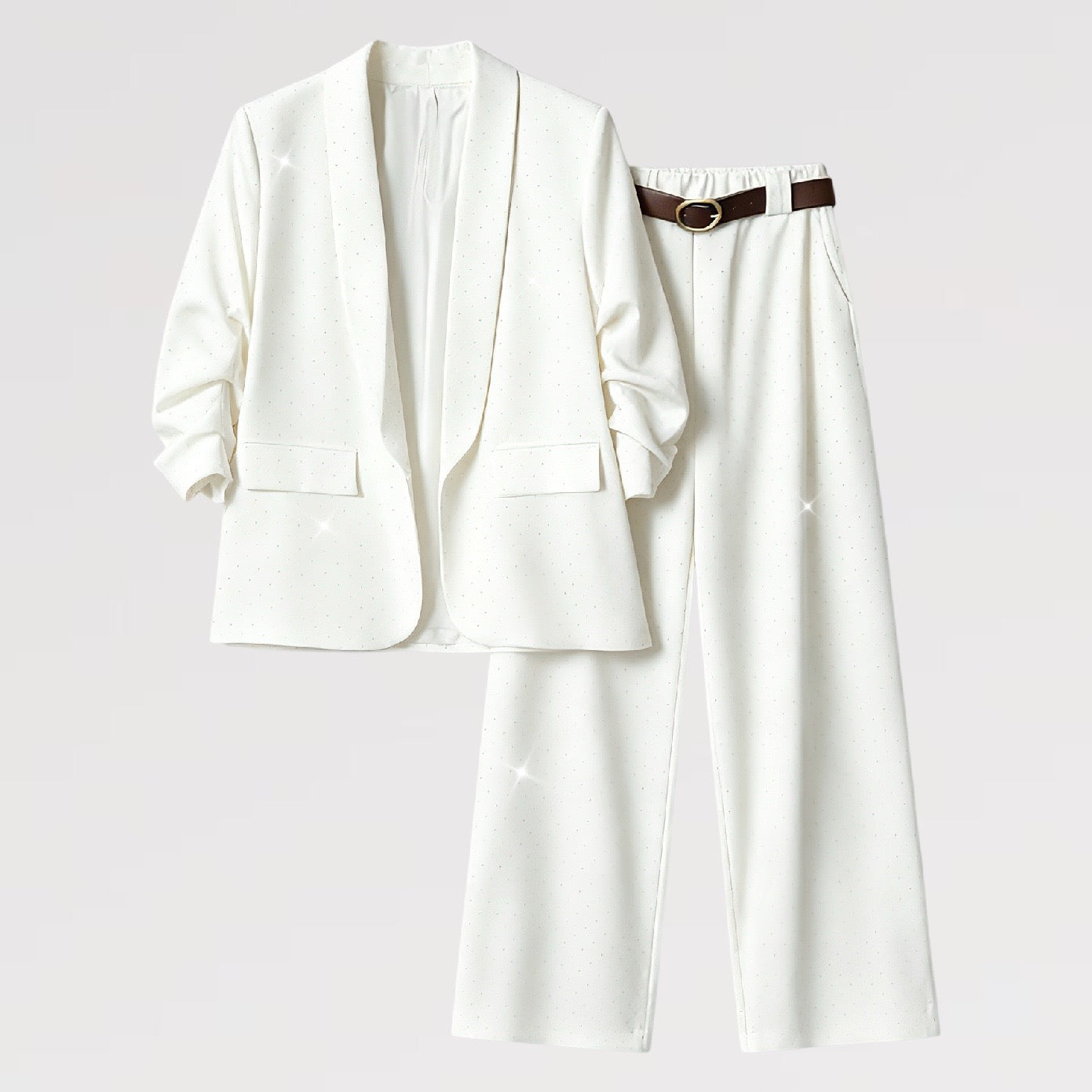 Completo Giacca & Pantalone con Micro Paillettes Set 2 pezzi con cintura Donna Taglia Unica  Elegante Versatile Donne